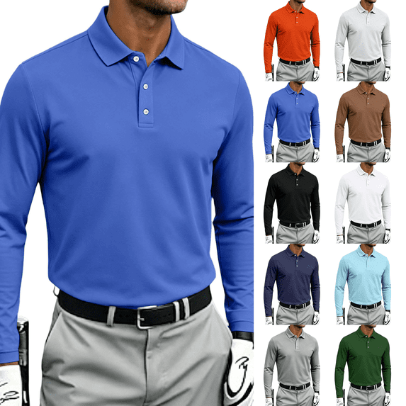 Long Sleeve Polo Shirts Mens Classic Soft