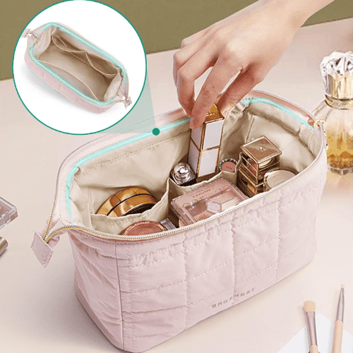 BAGSMART Puffy Padded Travel Toiletry Bag with Wide-open Zipper Pouch, Black