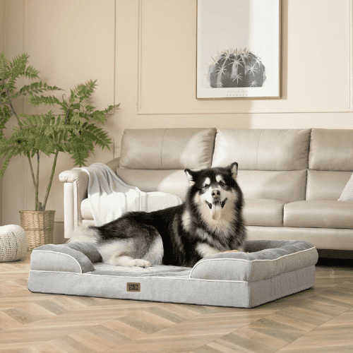 EHEYCIGA Orthopedic Waterproof XL Pet Bed with Non-Slip Bottom, Egg-Crate Polyurethane Foam and Washable Removable Cover, Grey, 44"