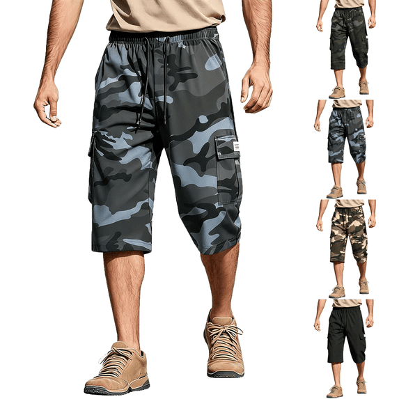 Camo Cargo Shorts Men's Capri Long Twill Below Knee